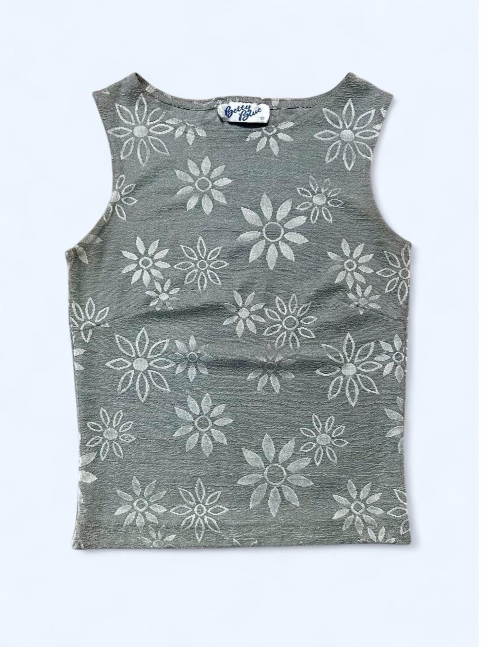 Vintage Betty Blue Grey Floral Knit Tank Top